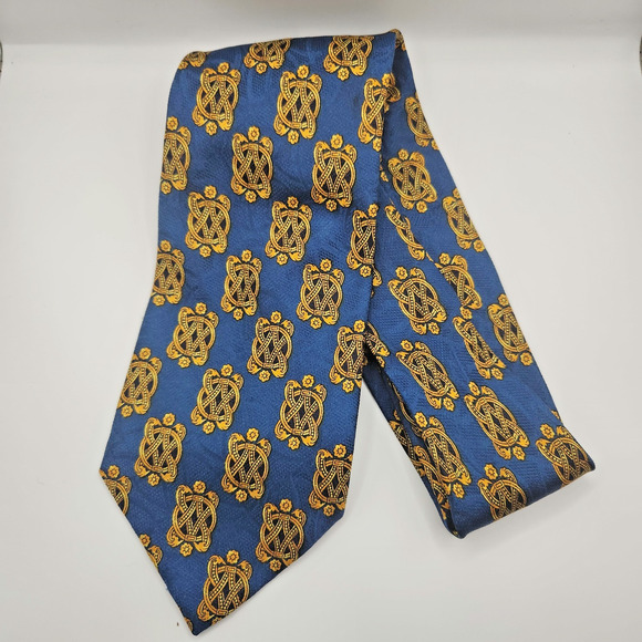 Vintage Gianni Versace 90s Silk Tie Blue Gold Baroque Print - Picture 1 of 7